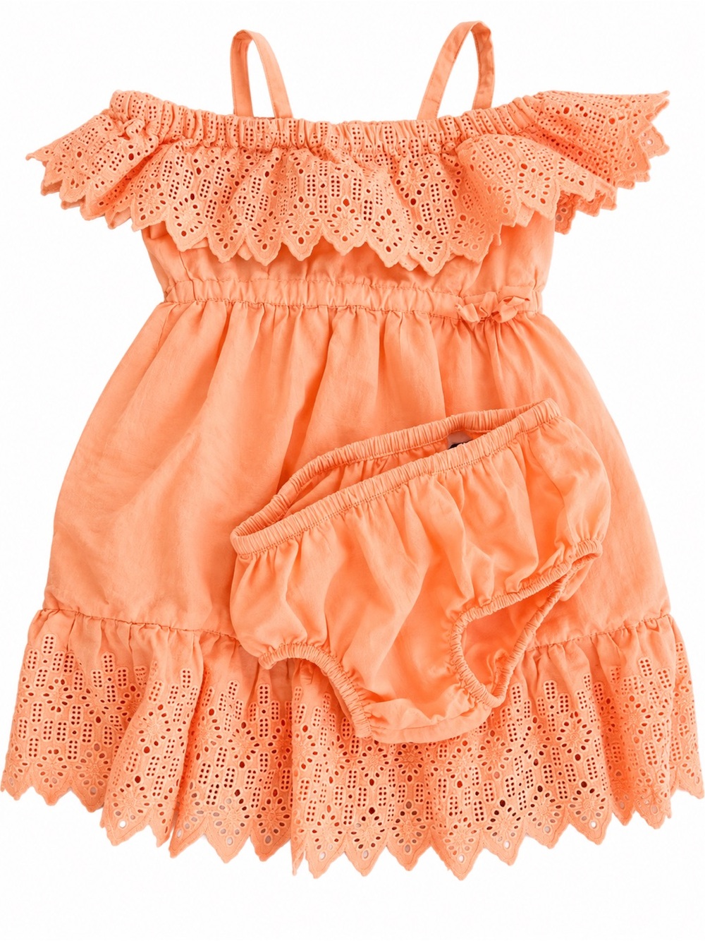 Janie and Jack Peach Eyelet Ruffle Dress with Bloomers